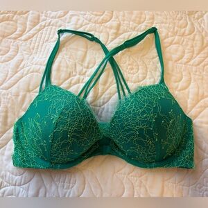 VTG Victoria's Secret Very Sexy Push-Up Teal Floral Lace Bra 32C